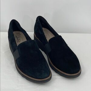 CLARKS, COLLECTION BY CLARKS WOMENS SIZE 11 Black Suede  Slip-On Platfor…